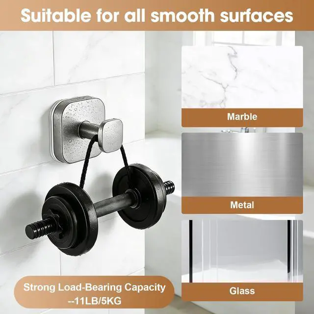 Alt view image 5 of 7 - Suction Cup Hooks for Shower,Heavy-duty & No-Drill Waterproof Hook,2 Silver