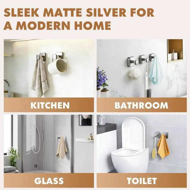 Alt view image 7 of 7 - Suction Cup Hooks for Shower,Heavy-duty & No-Drill Waterproof Hook,2 Silver