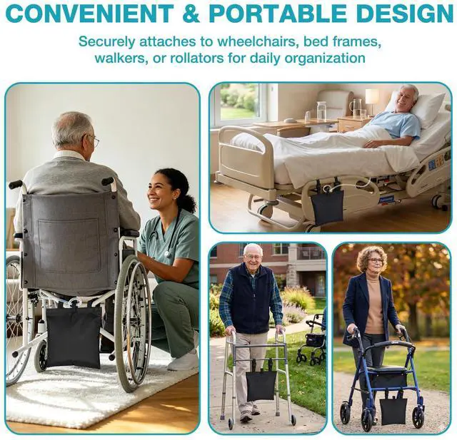 Alt view image 3 of 7 - 2PCS Drainage Bag Holder for Wheelchair w/Hook & Loop Closure, Waterproof