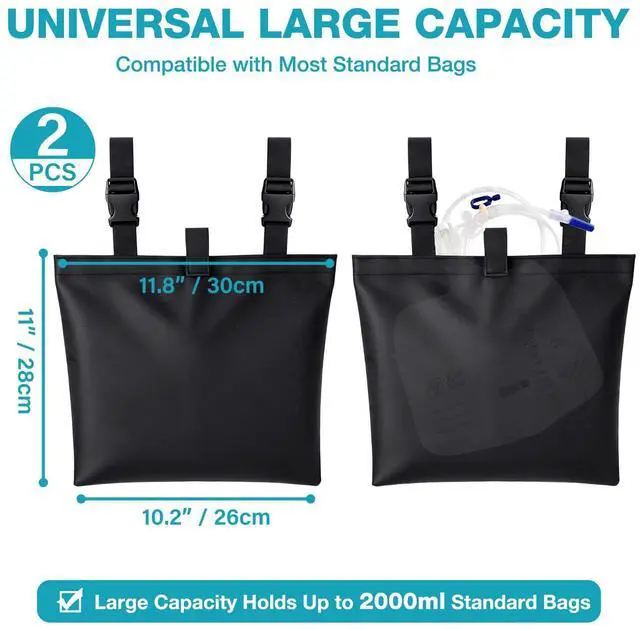 Alt view image 6 of 7 - 2PCS Drainage Bag Holder for Wheelchair w/Hook & Loop Closure, Waterproof