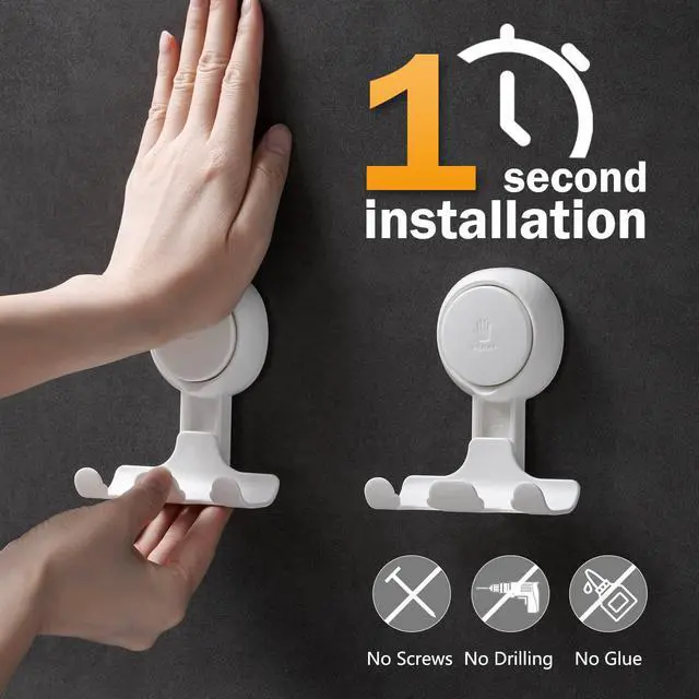 Alt view image 3 of 7 - Razor Holder for Shower 2 Pack, Powerful Suction Cup Shower Hooks for Towel, Loofah, Razor, Squeegee, Damage-Free Wall Hooks, Shaver Holder for Bathroom, Easy to Install and Reuse, White