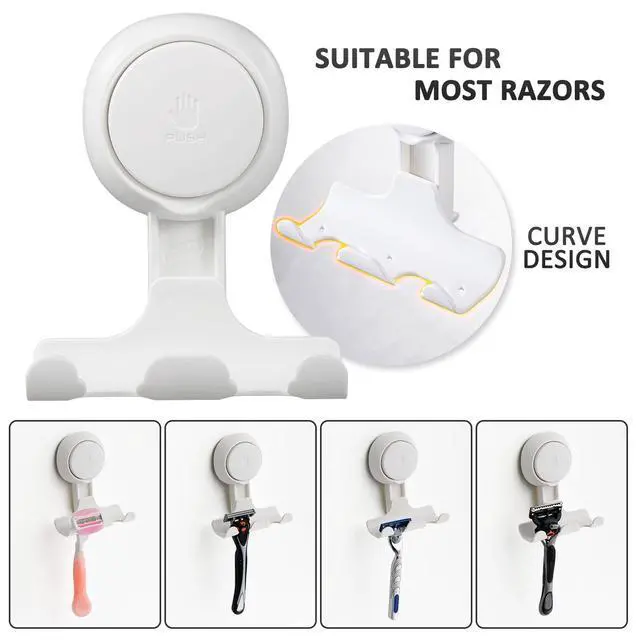 Alt view image 6 of 7 - Razor Holder for Shower 2 Pack, Powerful Suction Cup Shower Hooks for Towel, Loofah, Razor, Squeegee, Damage-Free Wall Hooks, Shaver Holder for Bathroom, Easy to Install and Reuse, White