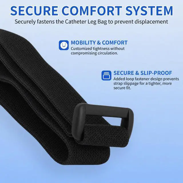 Alt view image 2 of 5 - 4 Packs Leg Bag Straps(Black), Buckle-Type Hook and Loop Strap,Urine Drainage Bag Strap Catheter Leg Bag Straps with Soft Elastic Fabric Comfortable Silicone Grips for Men Women