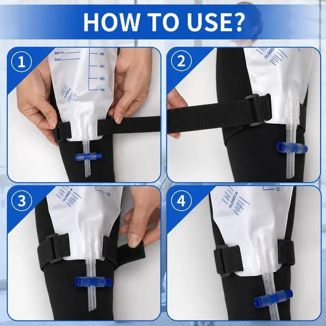 Alt view image 4 of 5 - 4 Packs Leg Bag Straps(Black), Buckle-Type Hook and Loop Strap,Urine Drainage Bag Strap Catheter Leg Bag Straps with Soft Elastic Fabric Comfortable Silicone Grips for Men Women