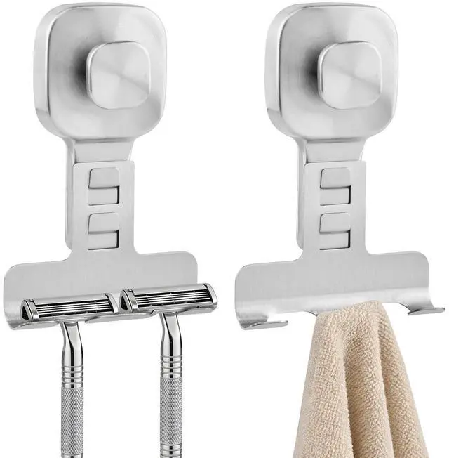 Main image of Suction Cup Razor Holder for Shower Wall 2 Pack Heavy-Duty 15lbs Suction Hooks for Razor, Towel, Phone, Loofah Removable Damage-Free Metal Shower Hook, Shaver Holder