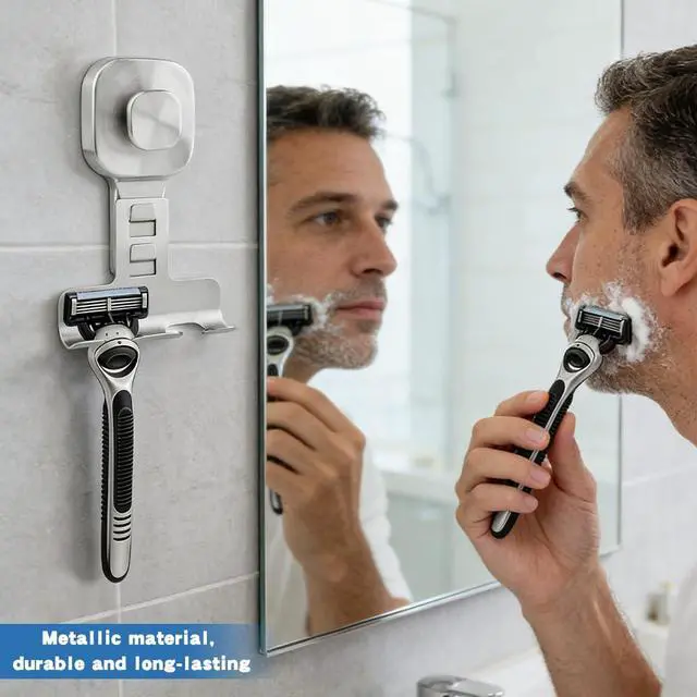 Alt view image 7 of 7 - Suction Cup Razor Holder for Shower Wall 2 Pack Heavy-Duty 15lbs Suction Hooks for Razor, Towel, Phone, Loofah Removable Damage-Free Metal Shower Hook, Shaver Holder