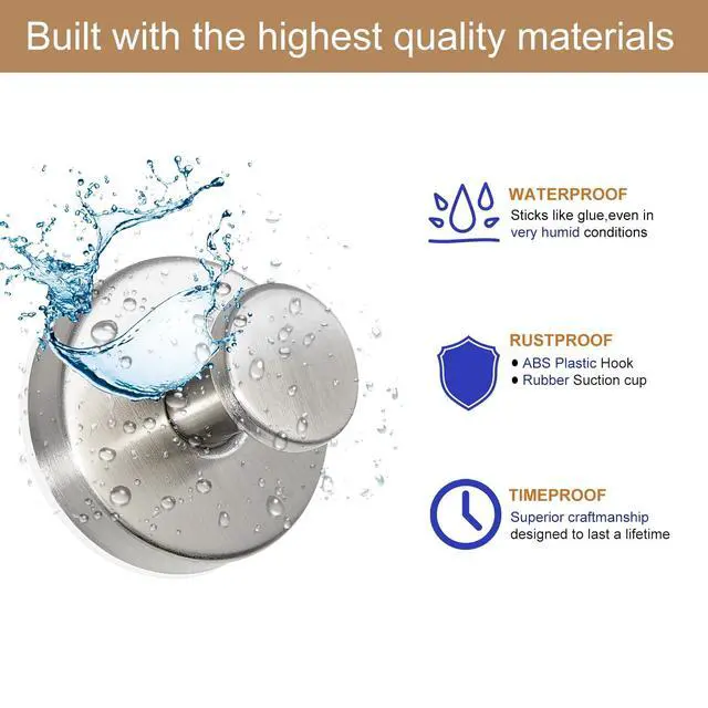 Alt view image 3 of 7 - Suction Cup Hooks for Shower, Nickel Wreath Hangers for Front Door Glass Window Bathroom Kitchen Wall, Removable Towel Holder Bath Robe Loofah Coat Hooks No Damage for Hanging, 2 Pack