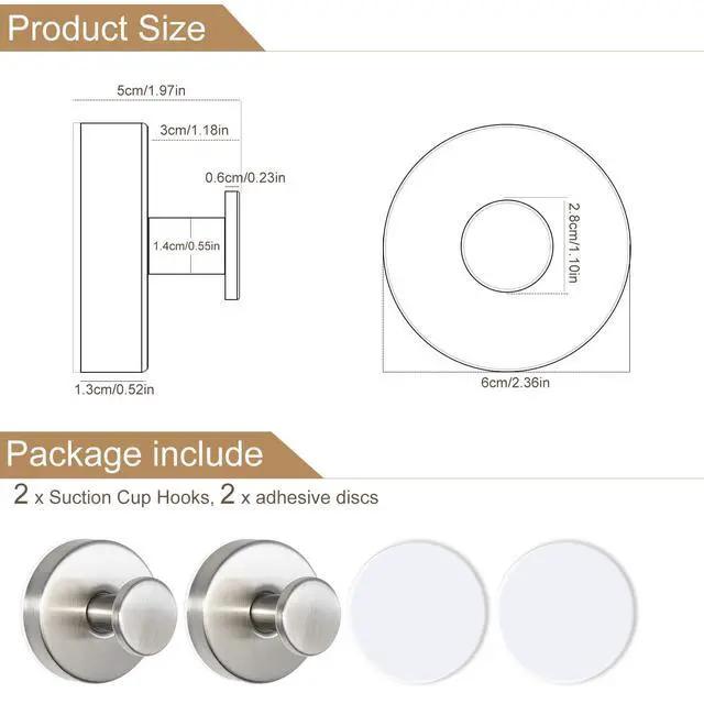 Alt view image 2 of 7 - Suction Cup Hooks for Shower, Nickel Wreath Hangers for Front Door Glass Window Bathroom Kitchen Wall, Removable Towel Holder Bath Robe Loofah Coat Hooks No Damage for Hanging, 2 Pack