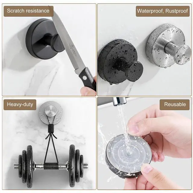 Alt view image 7 of 7 - Suction Cup Hooks for Shower, Nickel Wreath Hangers for Front Door Glass Window Bathroom Kitchen Wall, Removable Towel Holder Bath Robe Loofah Coat Hooks No Damage for Hanging, 2 Pack