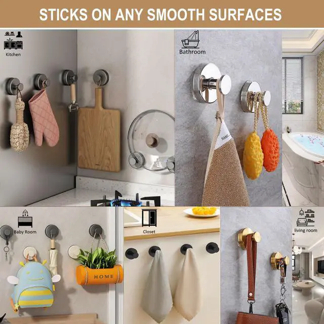 Alt view image 4 of 7 - Suction Cup Hooks for Shower, Nickel Wreath Hangers for Front Door Glass Window Bathroom Kitchen Wall, Removable Towel Holder Bath Robe Loofah Coat Hooks No Damage for Hanging, 2 Pack