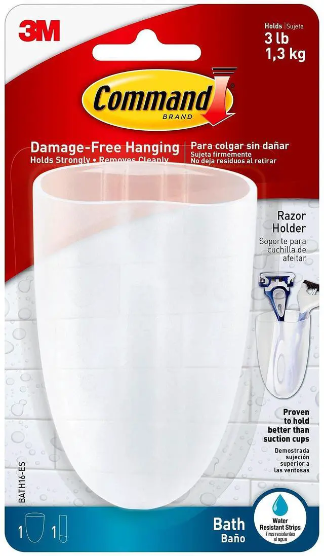 Main image of Bath Razor Holder, Clear Frosted, 1-Holder, 1- Water-Resistant Strip, Organize Damage-Free