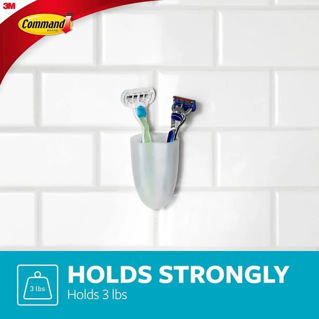 Alt view image 4 of 7 - Bath Razor Holder, Clear Frosted, 1-Holder, 1- Water-Resistant Strip, Organize Damage-Free