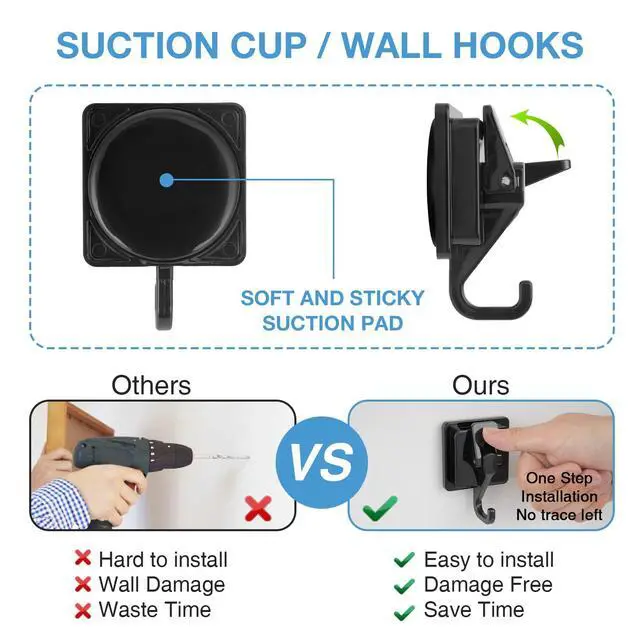 Alt view image 2 of 7 - Wreath Cup Hook, No Hole Punched, Black-Plated Polished Super Suction Hanger for Kitchen, Bathroom and Restroom, 4 Pack