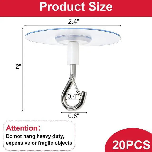 Alt view image 2 of 7 - 20 Pack No Hole Adhesive Ceiling Hooks, No Drill Plant Hangers Sticky Eye Hooks with Safety Locks for Hanging Plants, Lights, Lantern, Wind Chimes, Christmas Ornaments