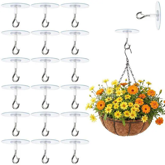 Main image of 20 Pack No Hole Adhesive Ceiling Hooks, No Drill Plant Hangers Sticky Eye Hooks with Safety Locks for Hanging Plants, Lights, Lantern, Wind Chimes, Christmas Ornaments