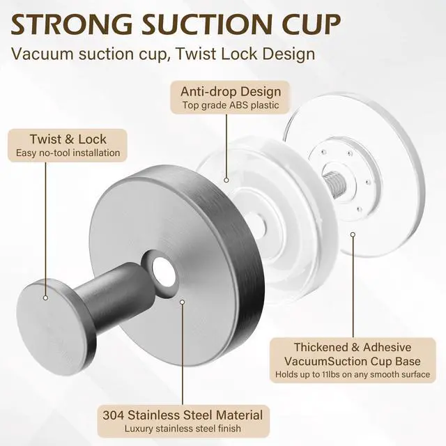 Alt view image 2 of 7 - Suction Cup Hooks for Shower, Bathroom Wall Hooks for Towels