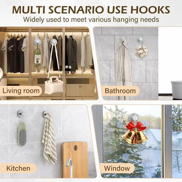 Alt view image 4 of 7 - Suction Cup Hooks for Shower, Bathroom Wall Hooks for Towels