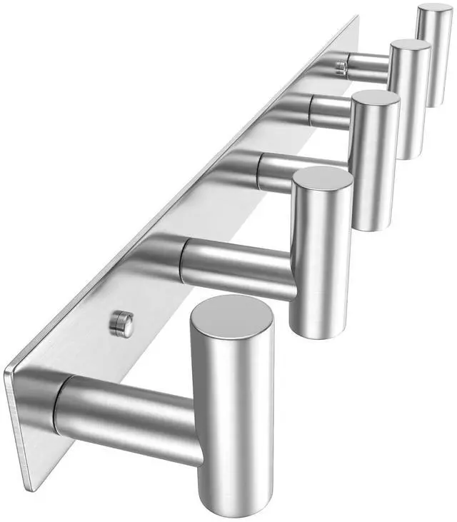 Main image of Silvery Hat and Coat Wall Mount Rack - 5 Hooks for Robes, Bags, Keys, and Towels - Bathroom Towel Hanger Organizer (1 Pack)