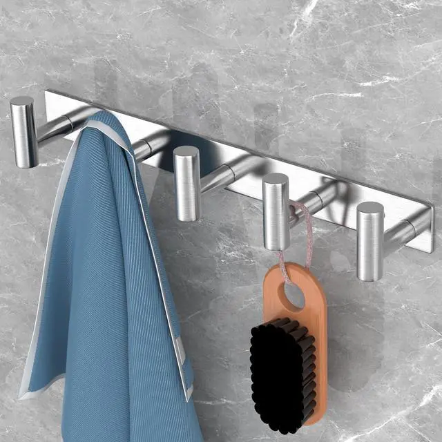 Alt view image 2 of 5 - Silvery Hat and Coat Wall Mount Rack - 5 Hooks for Robes, Bags, Keys, and Towels - Bathroom Towel Hanger Organizer (1 Pack)
