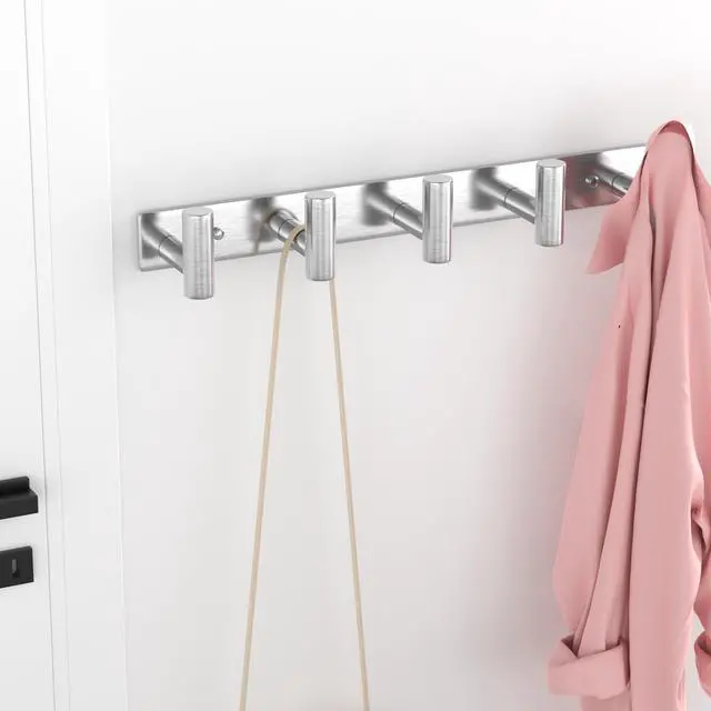 Alt view image 3 of 5 - Silvery Hat and Coat Wall Mount Rack - 5 Hooks for Robes, Bags, Keys, and Towels - Bathroom Towel Hanger Organizer (1 Pack)