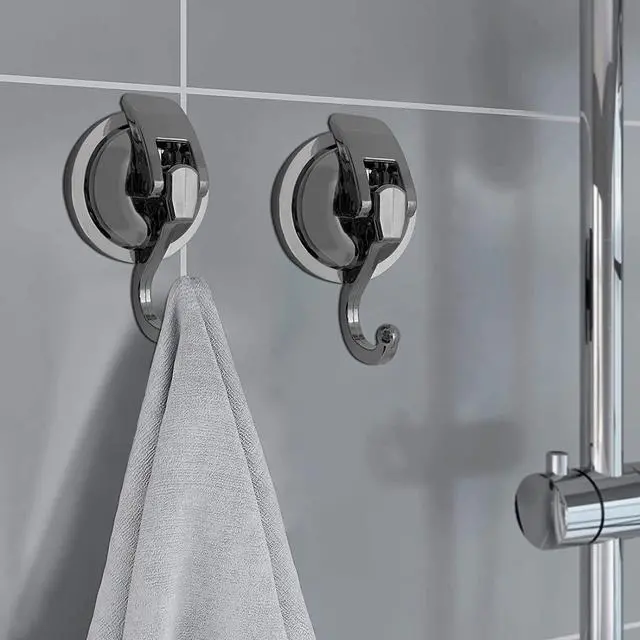 Alt view image 3 of 7 - Heavy Duty Suction Cup Hooks for Shower, Bathroom Robe - Reusable, No Hole Punched, for Garland Decoration (Silver Grey, 2 Pack), XPG-TSX1