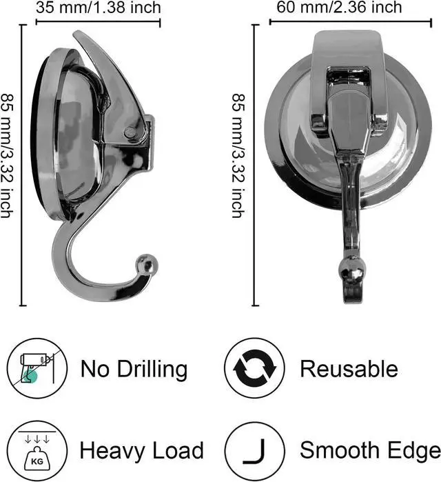 Alt view image 4 of 7 - Heavy Duty Suction Cup Hooks for Shower, Bathroom Robe - Reusable, No Hole Punched, for Garland Decoration (Silver Grey, 2 Pack), XPG-TSX1