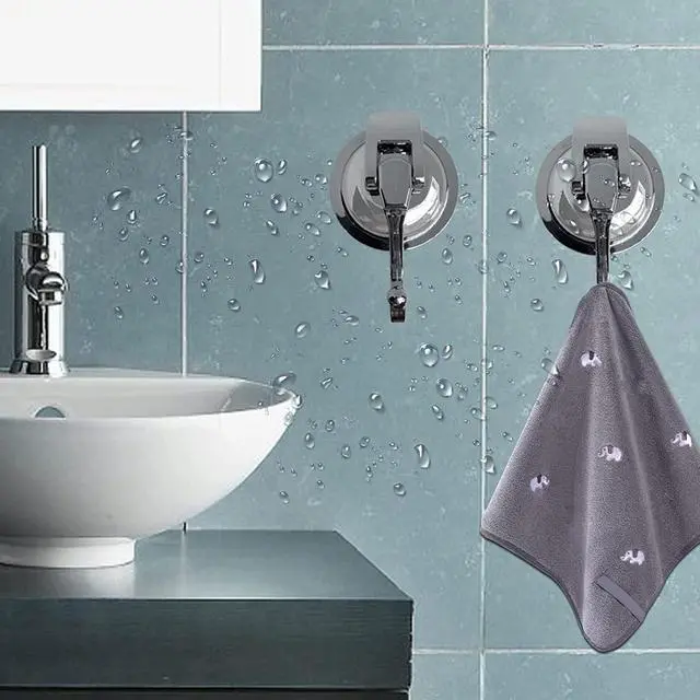 Alt view image 2 of 7 - Heavy Duty Suction Cup Hooks for Shower, Bathroom Robe - Reusable, No Hole Punched, for Garland Decoration (Silver Grey, 2 Pack), XPG-TSX1