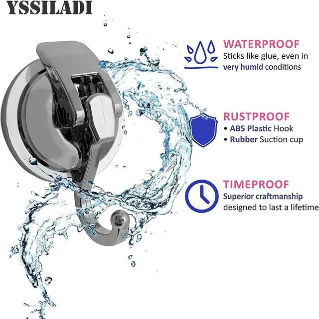Alt view image 6 of 7 - Heavy Duty Suction Cup Hooks for Shower, Bathroom Robe - Reusable, No Hole Punched, for Garland Decoration (Silver Grey, 2 Pack), XPG-TSX1