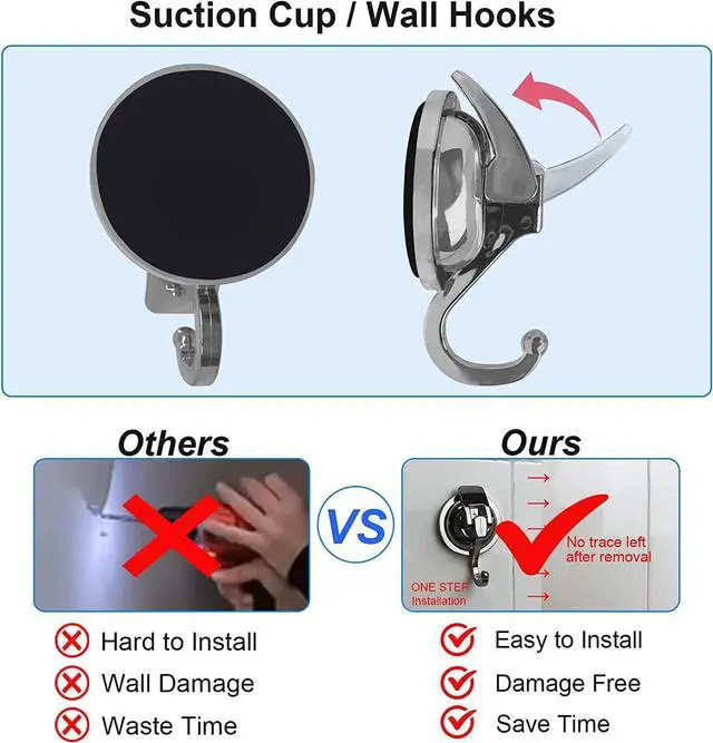 Alt view image 5 of 7 - Heavy Duty Suction Cup Hooks for Shower, Bathroom Robe - Reusable, No Hole Punched, for Garland Decoration (Silver Grey, 2 Pack), XPG-TSX1