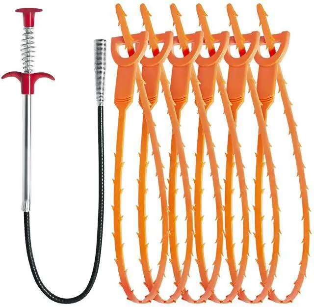 Main image of Hair Drain Clog Remover Tool 6 × 25-Inch Sink Snake + 1 × 24-Inch Drain Cleaner Tool, Plumbing Snake for Shower, Toilet, Kitchen Sink & Tub 7-Piece Hair Removal Tool Set