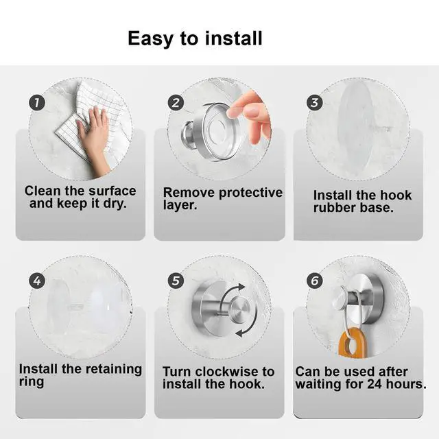 Alt view image 6 of 7 - Suction Cup Shower Hooks, Towel Hooks for Bathroom Kitchen Door Wall Glass Window Mirror Tile, Bath Robe Looafh Hook, Waterproof,Reusable & Removable, No Drill,Stainless Steel Hooks