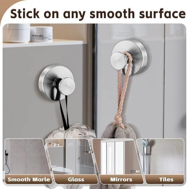 Alt view image 3 of 7 - Suction Cup Hooks for Shower,Stainless Steel Towels Hook No Drill