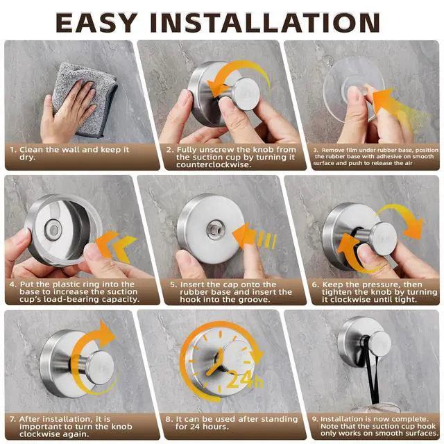 Alt view image 5 of 7 - Suction Cup Hooks for Shower,Stainless Steel Towels Hook No Drill