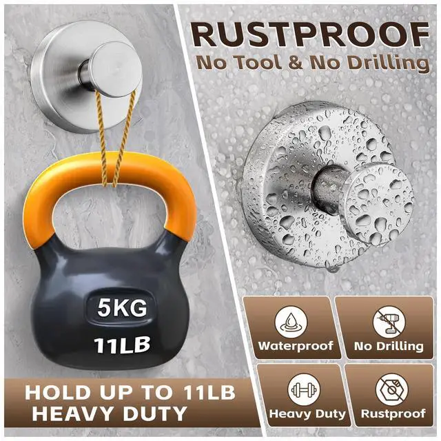 Alt view image 2 of 7 - Suction Cup Hooks for Shower,Stainless Steel Towels Hook No Drill