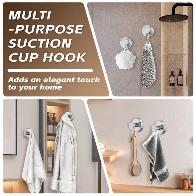 Alt view image 4 of 7 - Suction Cup Hooks for Shower,Stainless Steel Towels Hook No Drill