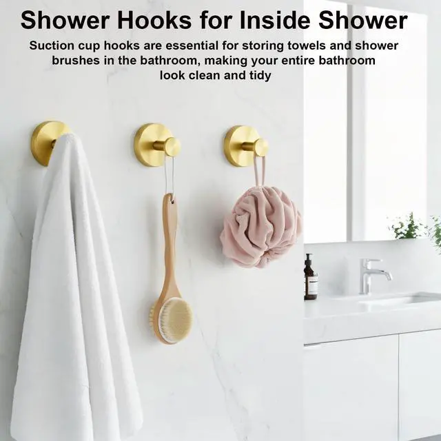 Alt view image 2 of 7 - Suction Cup Hooks for Shower Stainless Steel Suction Wreath Hanger for Glass Door No-Drill Removable and Reusable Suction Cup Hook for Loofah, Towel, Bathrobe, Holds Up to 15 Lbs - 2Pack, Silver