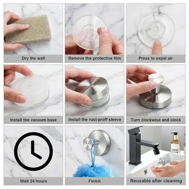 Alt view image 7 of 7 - Suction Cup Hooks for Shower Stainless Steel Suction Wreath Hanger for Glass Door No-Drill Removable and Reusable Suction Cup Hook for Loofah, Towel, Bathrobe, Holds Up to 15 Lbs - 2Pack, Silver