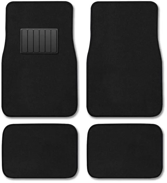 Main image of Premium Vehicle Mats 4-Piece with Vinyl Heel Pad, Black Carpet Driver Passenger and Rear Floor Mats
