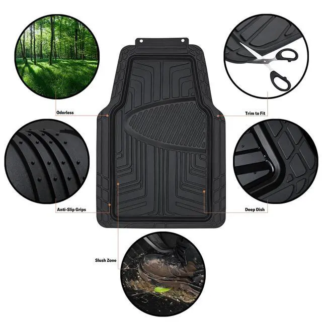 Alt view image 4 of 6 - 2-Piece Premium All-Season Anti-Slip Rubber Floor Mats for Cars, SUVs and Trucks, Universal Trim to Fit, Black