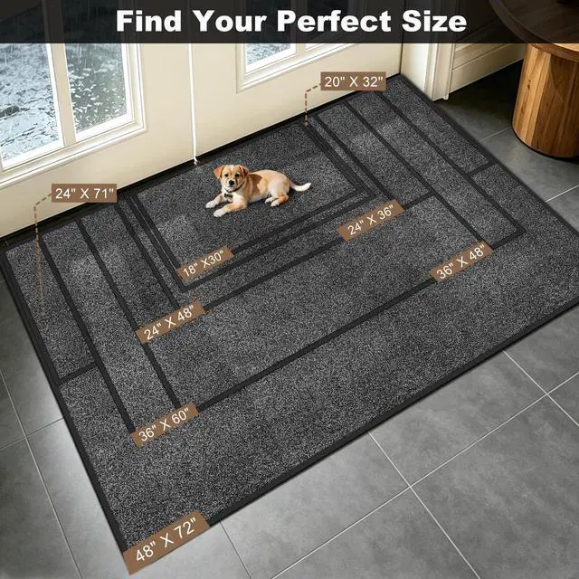 Alt view image 2 of 7 - Super Absorbent Front Door Mat, 29.5" x 17", Non-Slip Washable Indoor Doormats, Low Profile Entryway Rug Outdoor, Dirt Resistant Welcome Mats for Front and Back Door Entrance, Grey