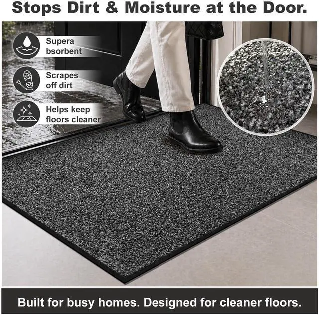 Alt view image 3 of 7 - Super Absorbent Front Door Mat, 29.5" x 17", Non-Slip Washable Indoor Doormats, Low Profile Entryway Rug Outdoor, Dirt Resistant Welcome Mats for Front and Back Door Entrance, Grey