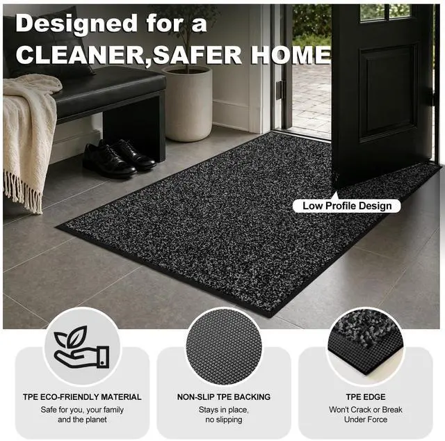 Alt view image 4 of 7 - Super Absorbent Front Door Mat, 29.5" x 17", Non-Slip Washable Indoor Doormats, Low Profile Entryway Rug Outdoor, Dirt Resistant Welcome Mats for Front and Back Door Entrance, Grey