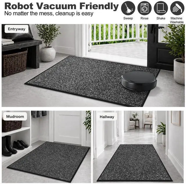 Alt view image 6 of 7 - Super Absorbent Front Door Mat, 29.5" x 17", Non-Slip Washable Indoor Doormats, Low Profile Entryway Rug Outdoor, Dirt Resistant Welcome Mats for Front and Back Door Entrance, Grey
