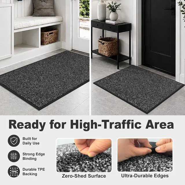 Alt view image 7 of 7 - Super Absorbent Front Door Mat, 29.5" x 17", Non-Slip Washable Indoor Doormats, Low Profile Entryway Rug Outdoor, Dirt Resistant Welcome Mats for Front and Back Door Entrance, Grey