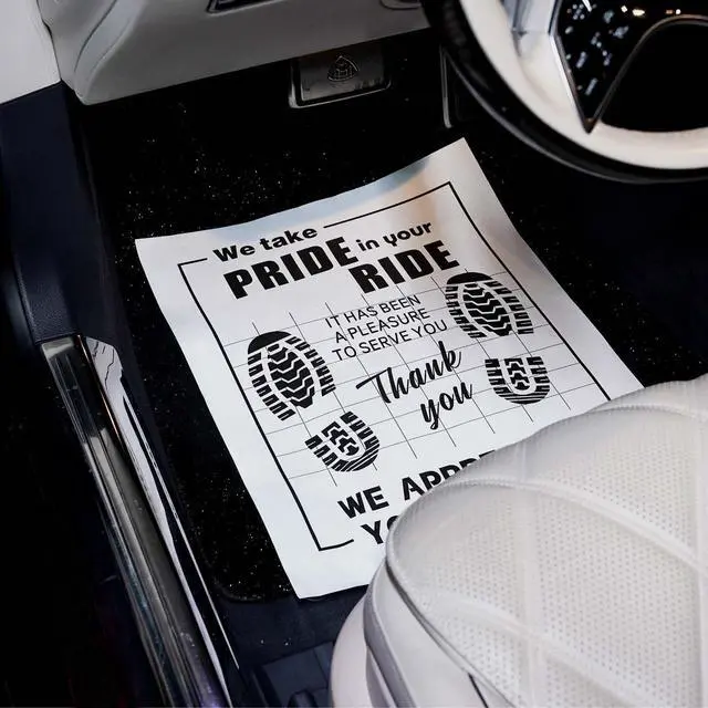 Alt view image 4 of 7 - 100Pcs Paper Floor Mats for Cars, Disposable White Automotive Floor Mats Kraft Paper, Waterproof Car Foot Pads Protective Papers, Thank You Mats for Car Detailing, Auto Dealership (20" x 16")