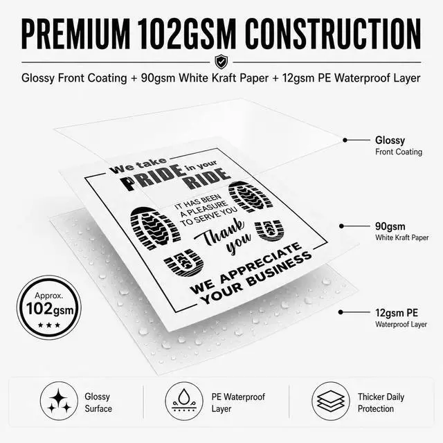 Alt view image 5 of 7 - 100Pcs Paper Floor Mats for Cars, Disposable White Automotive Floor Mats Kraft Paper, Waterproof Car Foot Pads Protective Papers, Thank You Mats for Car Detailing, Auto Dealership (20" x 16")