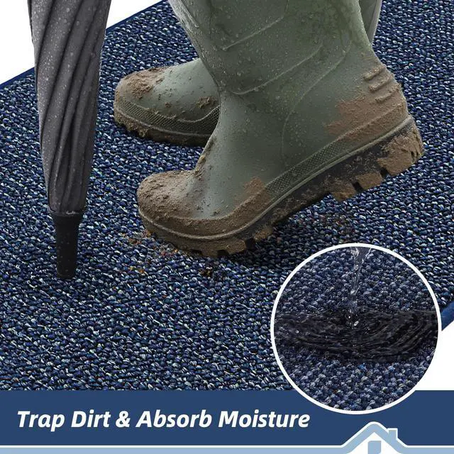 Alt view image 3 of 7 - Dirt Trapper Door Mat 20" x 32", Non-Slip Washable Doormats, Blue