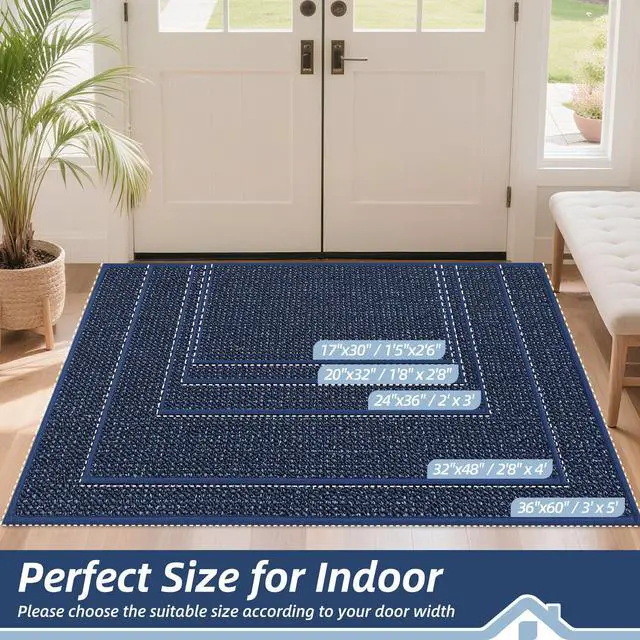 Alt view image 2 of 7 - Dirt Trapper Door Mat 20" x 32", Non-Slip Washable Doormats, Blue