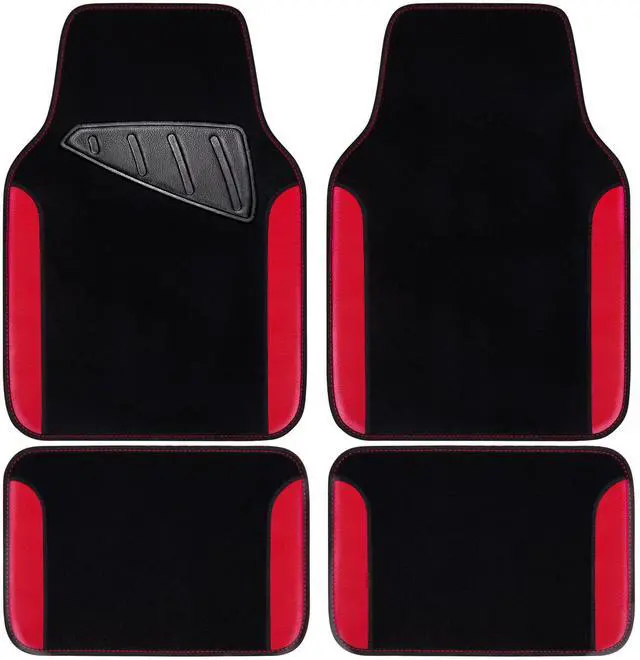 Main image of Rainbow Waterproof Universal Fit Faux Leather Car Carpet- Anti-Slip Nibbed Backing Floor Mats for SUV, Vans,Sedans,Trucks, Automotive Set of 4 for Women (Black with Red)