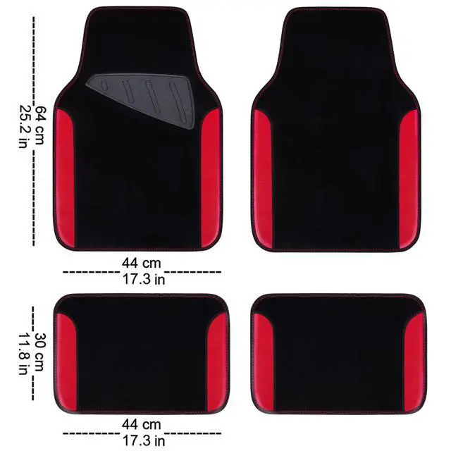 Alt view image 2 of 7 - Rainbow Waterproof Universal Fit Faux Leather Car Carpet- Anti-Slip Nibbed Backing Floor Mats for SUV, Vans,Sedans,Trucks, Automotive Set of 4 for Women (Black with Red)